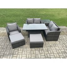 Fimous 7 places Salon de jardin avec Table à manger réglable en hauteur Love Sofa Chaise avec Tables d'appoint 2 grand tabouret