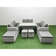 8 PCs Rising Dining Table Set Inclining Love Sofa Seat 2 Big Footstool 2 Small Stool Light Grey - Fimous
