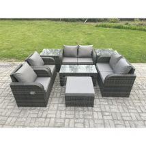 8 Pièces Ensemble Salon de Jardin Extérieur en polyrotin avec Table de jardin Tabourets - Fimous