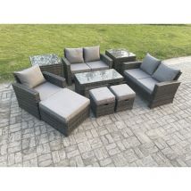 8 Places Ensemble de meubles de jardin en rotin Ensemble de canapés de jardin ave 2 Table d'appoint 3 Tabouret Table basse Gris foncé - Fimous