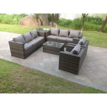 Fimous 8 Places Extérieur Rotin Meubles De Jardin Canapé Set Rectangulaire Table Basse Salon Canapé Chaise Avec Table Basse Latérale