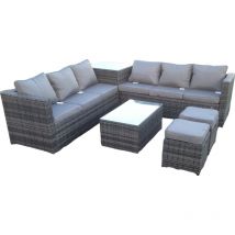 Fimous 8 places gris canapé en rotin avec 2 Tables basses Set patio mobilier de jardin extérieur