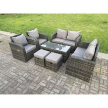 Fimous - 8 places gris foncé pe osier rotin ensemble salon de jardin chaise longue 2 places Love canapé ensemble extérieur table basse rectangulaire