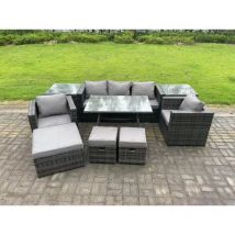 Fimous - 8 places Meubles d'extérieur en rotin Ensemble de canapés de jardin avec Table à manger 2 Fauteuil 2 Tables d'appoint 3 Tabourets Gris foncé