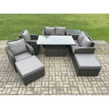 Fimous 8 places Rotin Meubles Table De Jardin Table À Manger En Plein Air Table Élévatrice Hauteur Réglable Canapé Amour Chaise Inclinable Avec Table