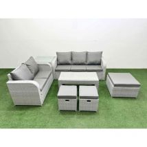 8 Seater pe Rattan Wicker Garden Furniture Patio Conservatory Sofa Set with Oblong Coffee Table 3 Seater Sofa Love Sofa 3 Stool Side Table - Fimous
