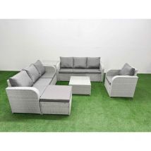 8 Seater Poly Rattan Outdoor Garden Furniture Square Coffee Table Sofa Set Patio 3 Seater Sofa Reclining Chair 3 Seater Sofa Big Footstool Side Table