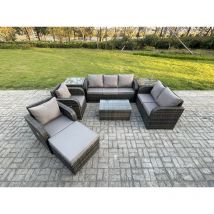 8 Seater Rattan Wicker Garden Furniture Patio Conservatory Sofa Set with Rectangular Coffee Table 3 Seater Sofa Love Sofa Big Footstool 2 Side Tables