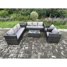 8 places Ensemble de meubles de jardin en rotin avec 2 Fauteuil Table basse Tables d'appoint Mélange gris foncé - Fimous