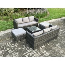 8-Sitzer Rattan Gartenmöbel Set Patio Lounge Sofa Set mit quadratischem Couchtisch 2 Großer Fußhocker Dunkelgrau Gemischt - Fimous