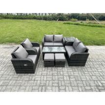 Fimous - 8 Stück Polyrattan Gartenmöbel Set Rattansofa, Tisch und Sesseln Gartentisch Terrassenset
