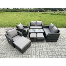 9 places Ensemble Salon de Jardin Extérieur en polyrotin avec Fauteuil Table de jardin 3 Tabourets - Fimous