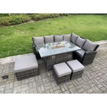 Fimous - 9 Places Extérieur Haut Dos Rotin Gaz Foyer Coin Canapé Set Meubles De Jardin Chauffage Table à Manger Ensemble Repose - Pieds Gris Foncé