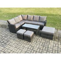Fimous - 9 Seat Outdoor Gartenmöbel-Set Ecksofa Set Terrassen Sofa Tisch Set mit 3 Fußhockern Dunkelgrau gemischt