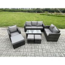 Fimous 9 Seater High Back Rattan Garden Furniture Set with Loveseat Sofa Rectangular Coffee Table 3 Footstools Indoor Outdoor Patio Lounge Sofa Set