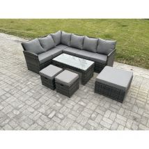 Fimous - 9 Seater Outdoor Rattan Garden Furniture Set Corner Sofa Oblong Coffee Table Sets with Patio 3 Footstools Dark Grey Mixed