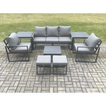 Fimous Aluminium 7 Seater Outdoor Lounge Sofa Set Garden Furniture Sets with Square Coffee Table 2 Chairs 2 Small Footstools 2 Side Tables Dark Grey