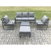 Fimous Aluminium Outdoor Garden Furniture Set Lounge Sofa 2 PC Chairs Square Coffee Table Sets with Big Footstool Dark Grey