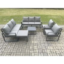 Fimous Aluminium Patio Outdoor Garden Furniture Lounge Sofa Set with Square Coffee Table 2 Chairs Big Footstool Dark Grey