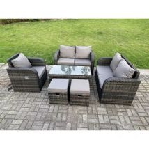 Fimous - Canapé 7 places gris foncé pe osier rotin ensemble salon de jardin chaise longue canapé amour canapé 2 places ensemble extérieur table basse
