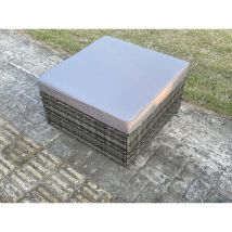 Fimous - Dark Grey Mixed Rattan Footstool Patio Outdoor Garden Furniture With Thick Dark Grey Cushion
