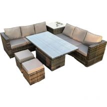 Fimous dark grey mixed wicker rattan corner sofa garden furniture adjustable Table sets footrests