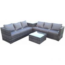 Dunkel Gemischt Grau Outdoor Rattan Gartenmöbel Set Ecksofa 2 Tische - Fimous