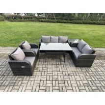Fimous - Dunkelgrau Polyrattan Gartenmöbel-Set Liegestuhl Liebe Sofa 2 Sitzer Sofa Set Outdoor Rechteckiger Esstisch Beistelltisch 7 Sitzer