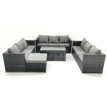 Ensemble de meubles de jardin en polyrotin 7 Pièces avec Table basse carrée 3 Tabourets Gris foncé mixte - Fimous