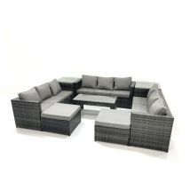 Ensemble de meubles de jardin en polyrotin 8 Pièces avec Canapé Table basse 2 Grand tabourets Table d'appoint Gris foncé mixte - Fimous