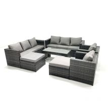 Ensemble de meubles de jardin en polyrotin avec Table basse Fauteuil 2 Grand tabourets Gris foncé mixte - Fimous
