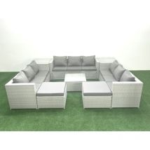 Ensemble de meubles de jardin en rotin 11 places avec Canapé 2 Grand tabourets 2 Tables d'appoint Gris clair mixte - Fimous