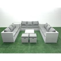Ensemble de meubles de jardin en rotin 11 places avec Canapé 2 Petits tabourets Table d'appoint Gris clair mixte - Fimous