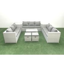 Ensemble de meubles de jardin en rotin 11 places avec Canapé de jardin Table basse 2 Petit pouf Table d'appoint Gris clair mixte - Fimous
