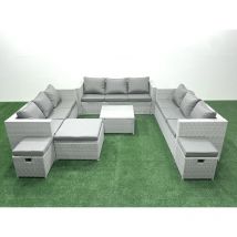 Ensemble de meubles de jardin en rotin 12 places avec Canapé 3 Tabourets Gris clair mixte - Fimous