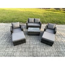 Fimous Ensemble de meubles de jardin en rotin 6 Places Ensemble de canapés de jardin ave Table basse 2 Grand Tabouret Gris foncé