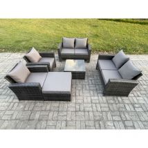 Ensemble de meubles de jardin en rotin 7 Places ave Table basse carrée Canapé deux places Grand Tabouret Gris foncé - Fimous