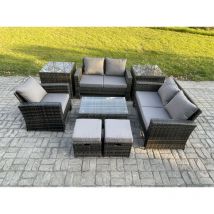 Fimous - Ensemble de meubles de jardin en rotin 7 Places Ensemble canapé-chaise de jardin ave Table basse rectangulaire 2 Petit Tabouret 2 Table