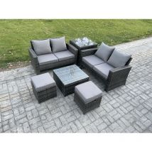 Fimous Ensemble de meubles de jardin en rotin ave 6 pièce Ensemble de canapé en rotin ave 2 Canapé deux places, Table basse, 2 Petit Tabouret and