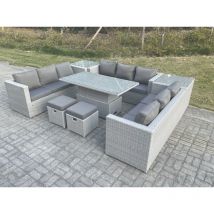 Ensemble de meubles de jardin en rotin ave Canapé,Table élévatrice und 2 Tabourets,2 Table d'appoint 8 Pièces Groupe de sièges Gris Clair - Fimous