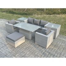 Fimous - Ensemble de meubles de jardin en rotin ave Canapé,Table élévatrice und Tabourets,Fauteuil,2 Table d'appoint 7 Pièces Groupe de sièges Gris