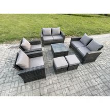 Ensemble de meubles de jardin en rotin ave Table basse carrée Canapé deux places 2 Petit Tabouret Gris foncé - Fimous