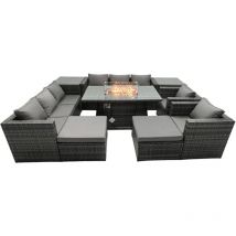 Ensemble de meubles de jardin en rotin ave Table de foyer à gaz 10 places Ensemble de canapés avec 2 Tables d'appoint 2 Grand tabourets - Fimous