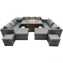 Fimous - Ensemble de meubles de jardin en rotin ave Table de foyer à gaz 13 places Canapé Lounge Firepit Dining Table avec 4 Tabourets Tables