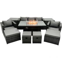 Ensemble de meubles de jardin en rotin ave Table de foyer à gaz 9 places Ensemble de canapés avec 2 Tables d'appoint 4 Tabourets - Fimous