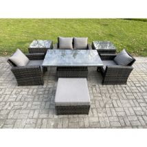 Ensemble de meubles de jardin en rotin Essgruppe Lounge Esstisch ave 2 Table d'appoint Grand Tabouret Gris foncé - Fimous