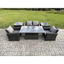 Ensemble de meubles de jardin en rotin Essgruppe Lounge Esstisch ave Sofa 2 Table d'appoint Gris foncé - Fimous
