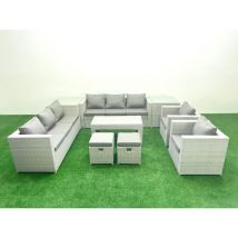 Ensembles de meubles d'extérieur avec 2 Fauteuil Table basse oblongue 2 Petits tabourets 2 Tables d'appoint Gris clair mixte - Fimous