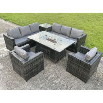 Extérieur rotin mobilier d'angle de jardin foyer à gaz Table à manger ensembles de chauffage à gaz chaises longues Table d'appoint gris foncé 8