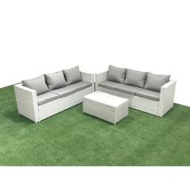 Garten Polyrattanmöbel Set 6-Sitzer Rattan Garten Sofa Set Hellgrau gemischt - Fimous